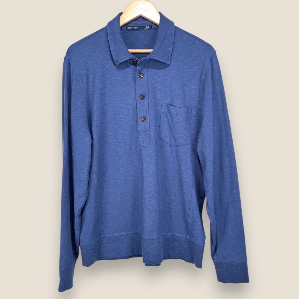 B. Draddy Knit Polo Sweater Men Medium Blue Cotton Stretch Chechessee Creek